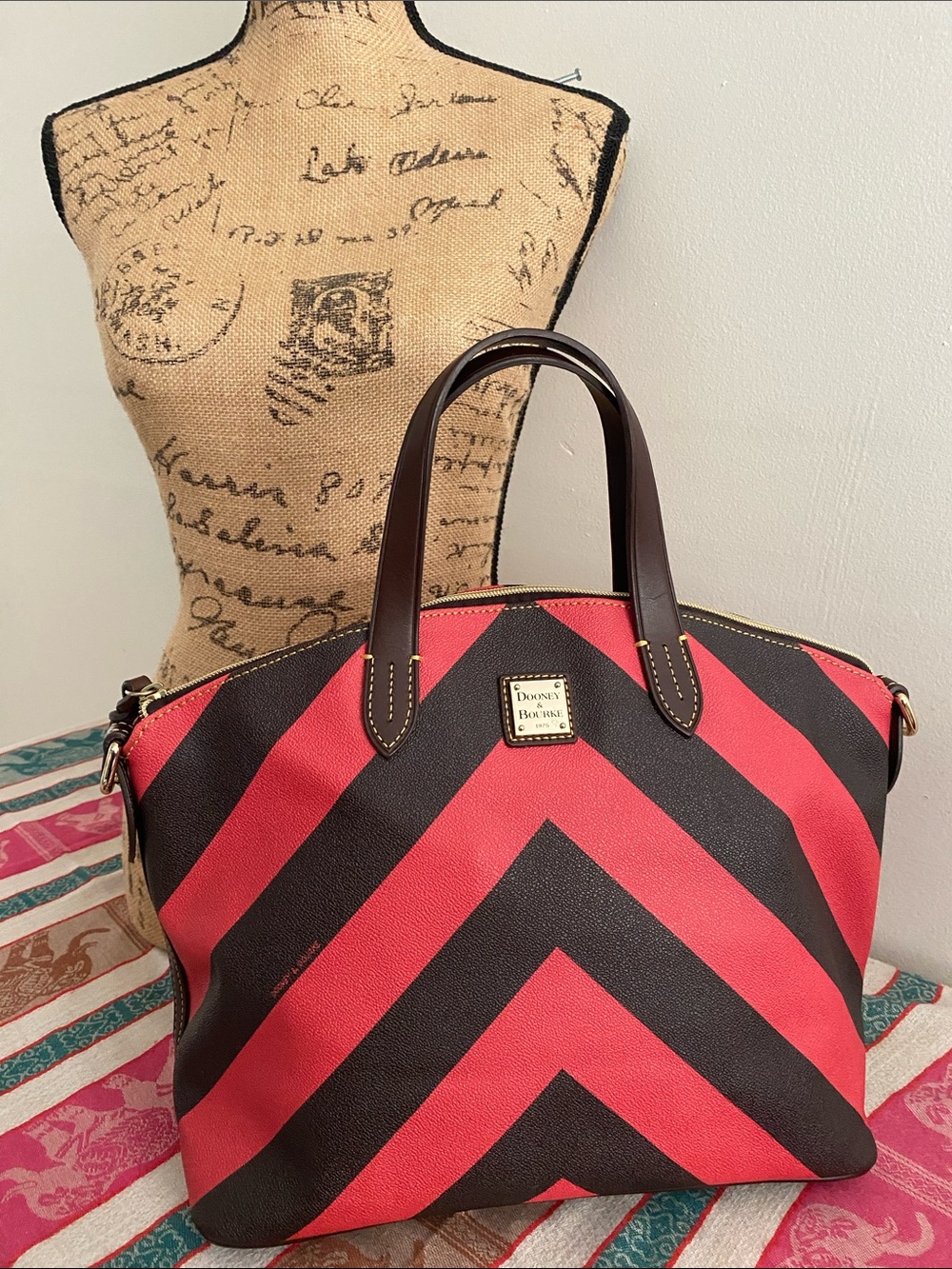 Dooney & Bourke Large Chevron Large Gabriela Satchel In Red and Espresso